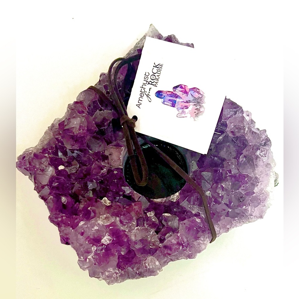 Amethyst Candle Holder “Rock Paradise” Hand-Crafted Authentic Made in Brazil NWT